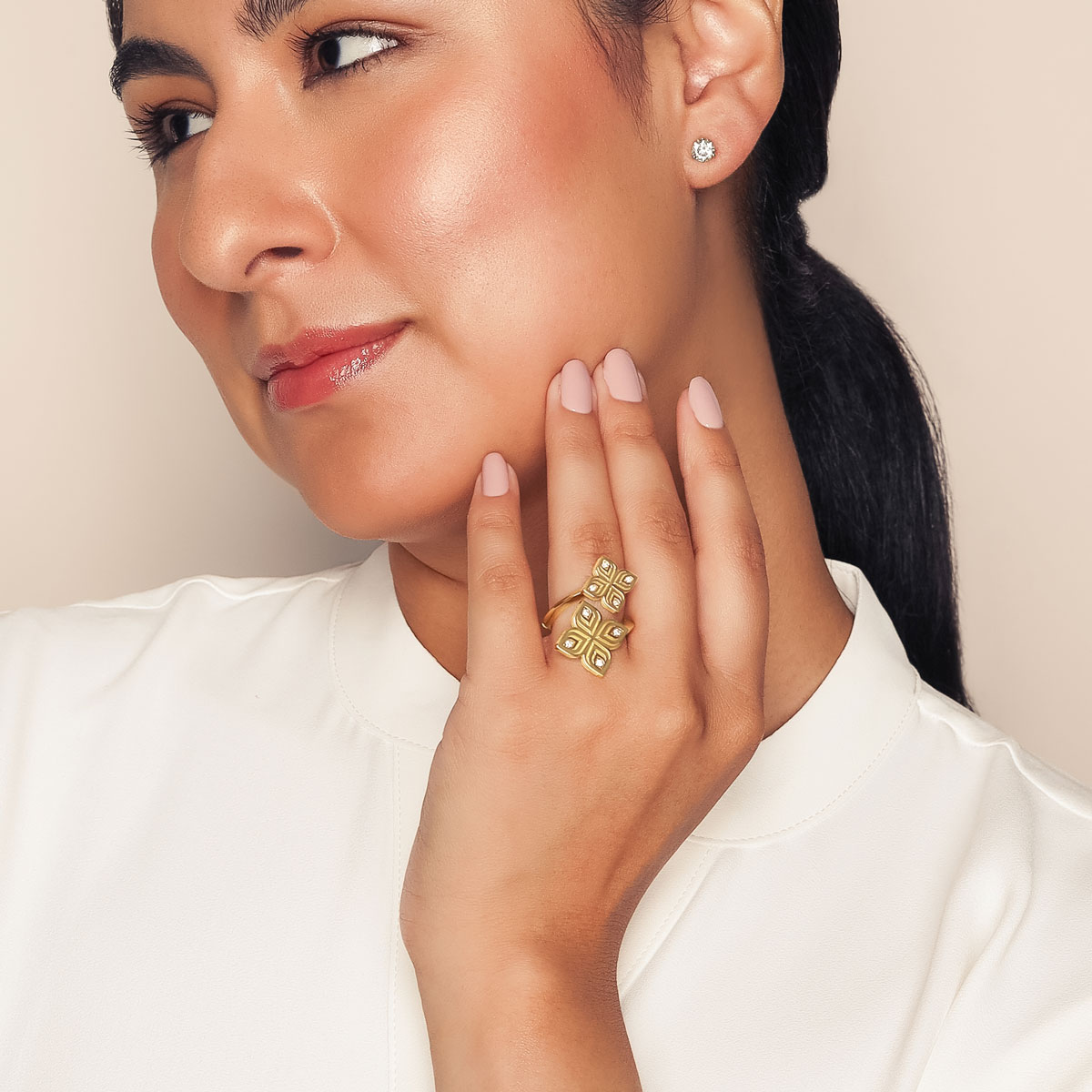 Roberto Coin Arabesque Diamond Bypass Ring in Yellow Gold