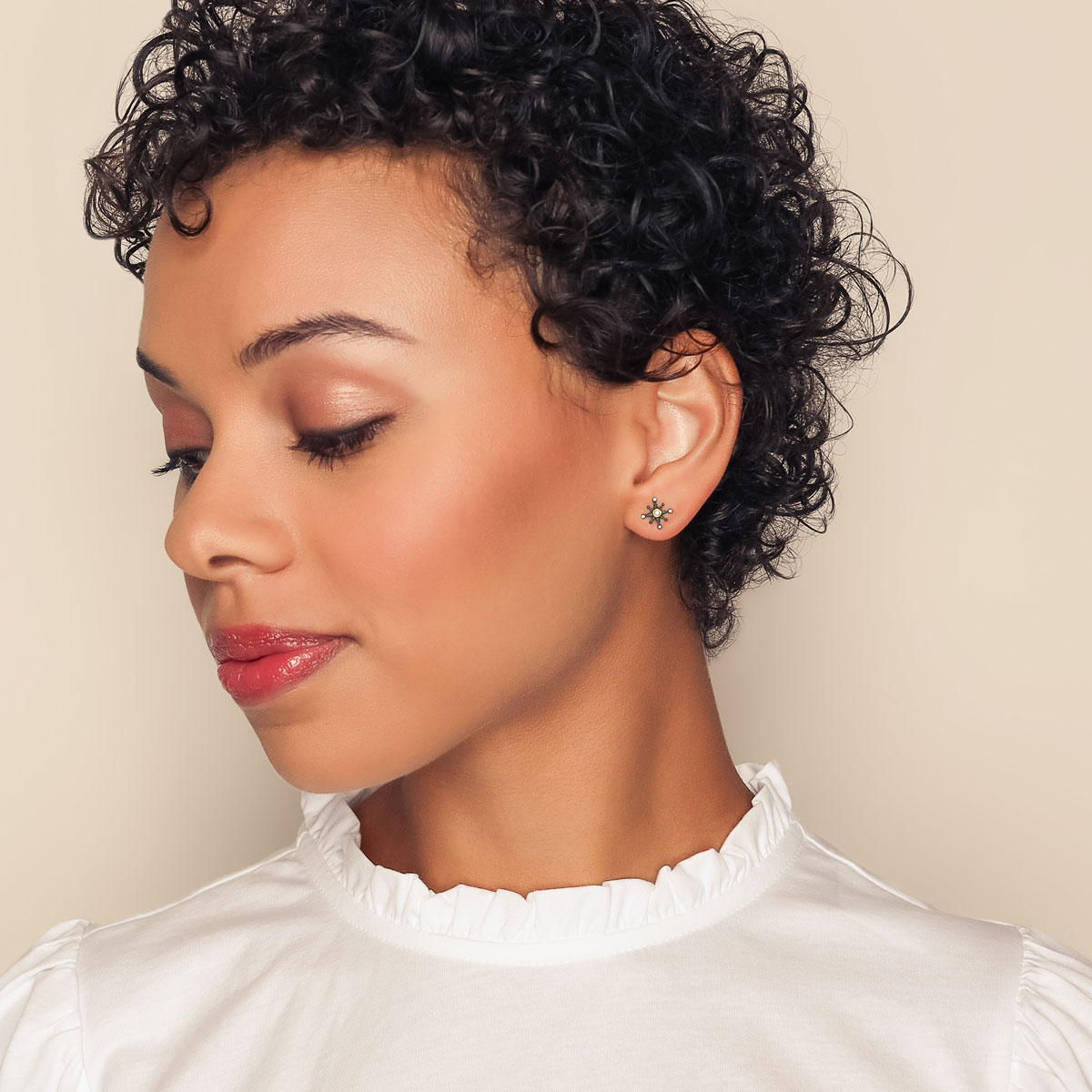 Lika Behar Starburst Diamond Stud Earrings in Yellow Gold & Oxidized Silver