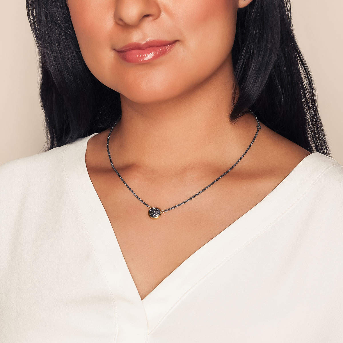 Lika Behar Diamond Abstract Circle Pendant in Oxidized Silver & Yellow Gold, 18