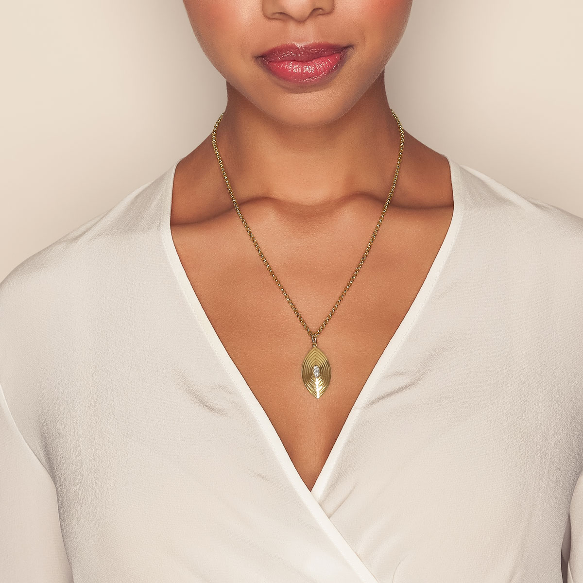 Phillips House Stories Marquise Shape Diamond Layered Pendant in Yellow Gold & Platinum, 22