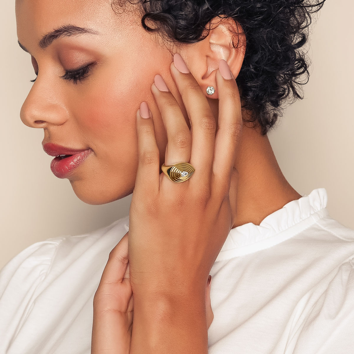 Phillips House Stories Pear Shape East-West Diamond Layered Signet Ring in Yellow Gold & Platinum