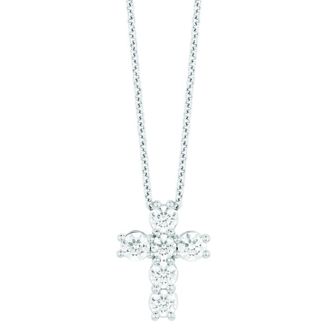 Borsheims Signature Collection Lab-Grown Diamond Cross Pendant in White Gold, 18"