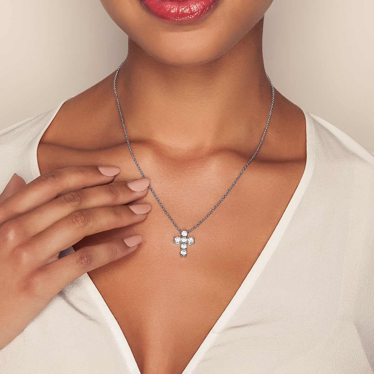 Borsheims Signature Collection Lab-Grown Diamond Cross Pendant in White Gold, 18