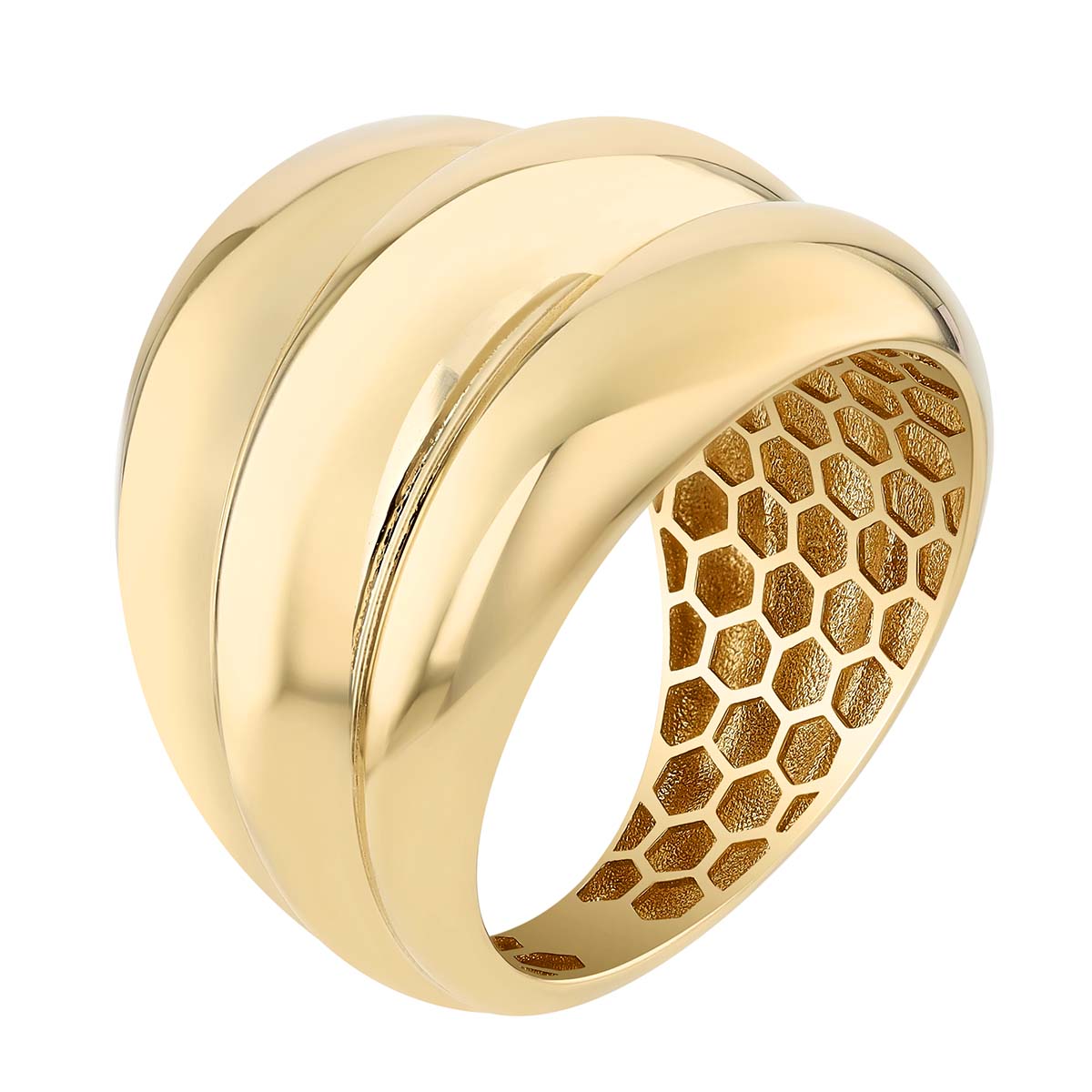 Yellow Gold Fluted 3 Ridge Dome Ring