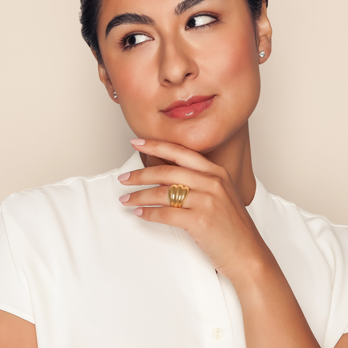 Yellow Gold Fluted 3 Ridge Dome Ring