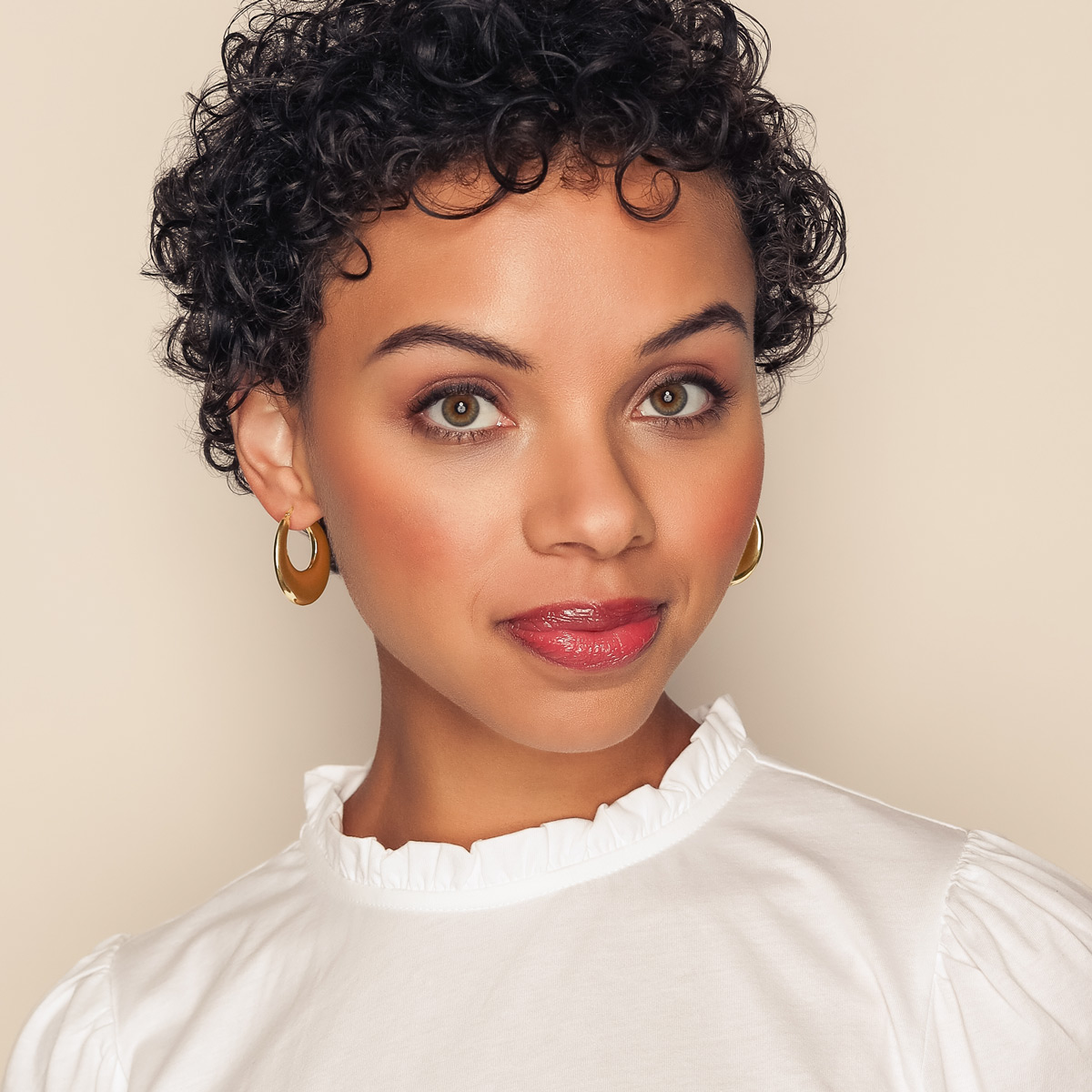 Yellow Gold Tapered Puff Hoop Earrings