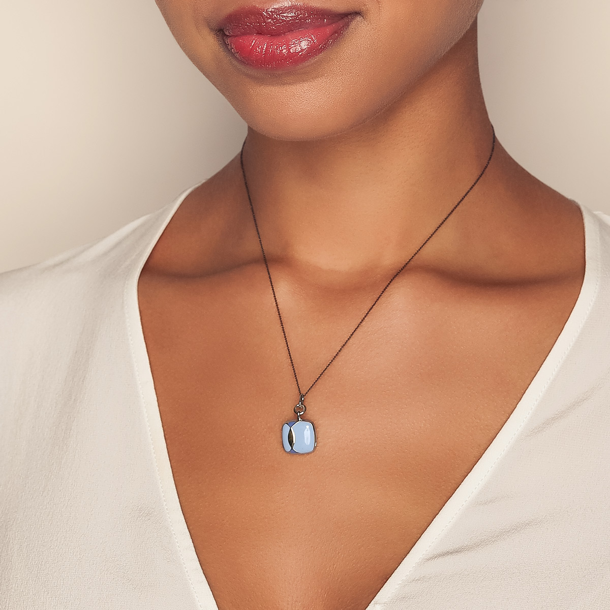 Monica Rich Kosann Blue Enamel Cushion Locket Necklace in Yellow Gold Vermeil, 17