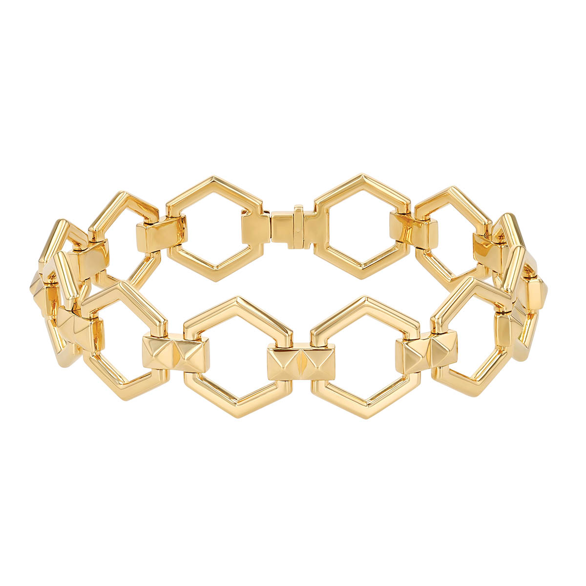 Harwell Godfrey Pyramid Yellow Gold Hexagon Pattern Bracelet, 7.25