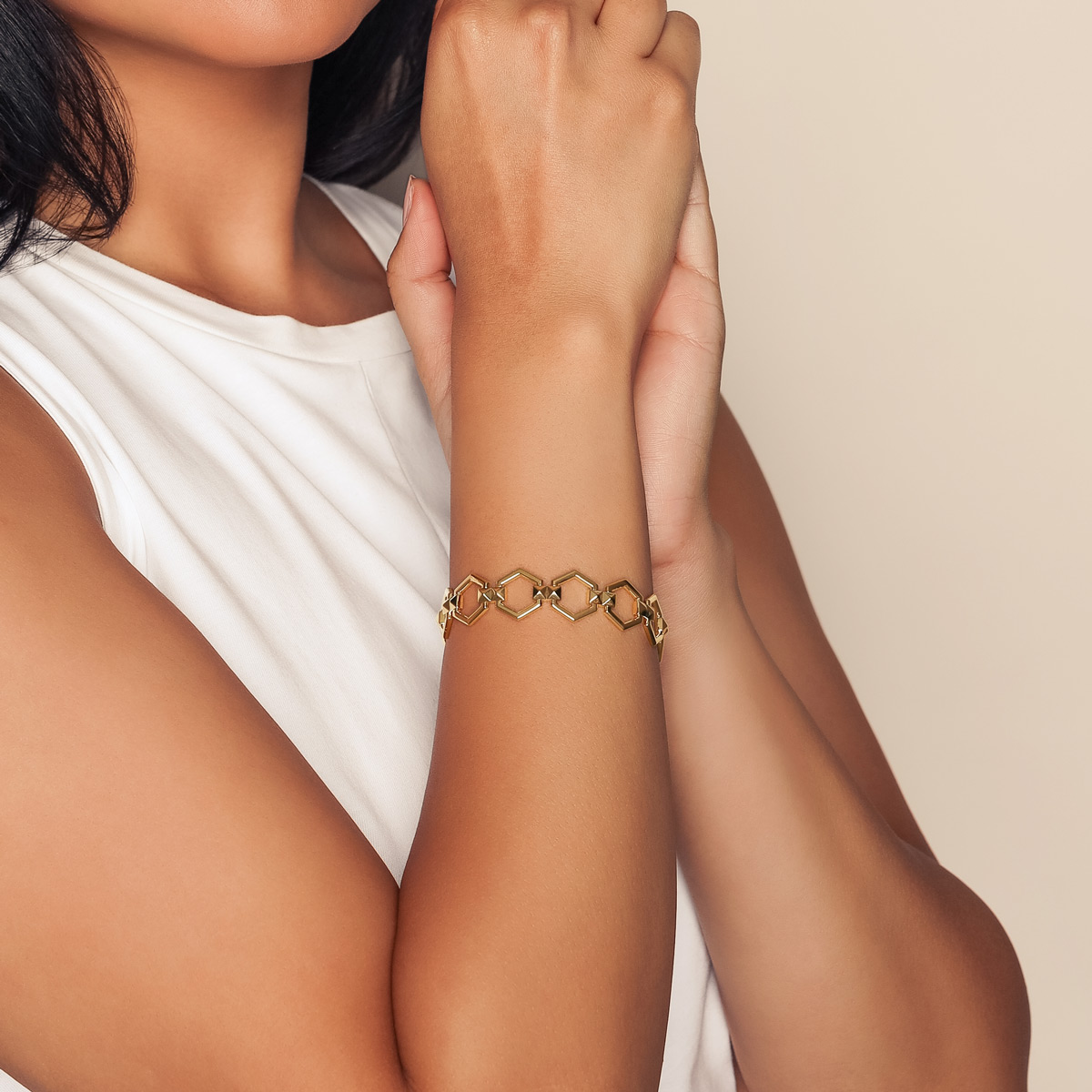 Harwell Godfrey Pyramid Yellow Gold Hexagon Pattern Bracelet, 7.25