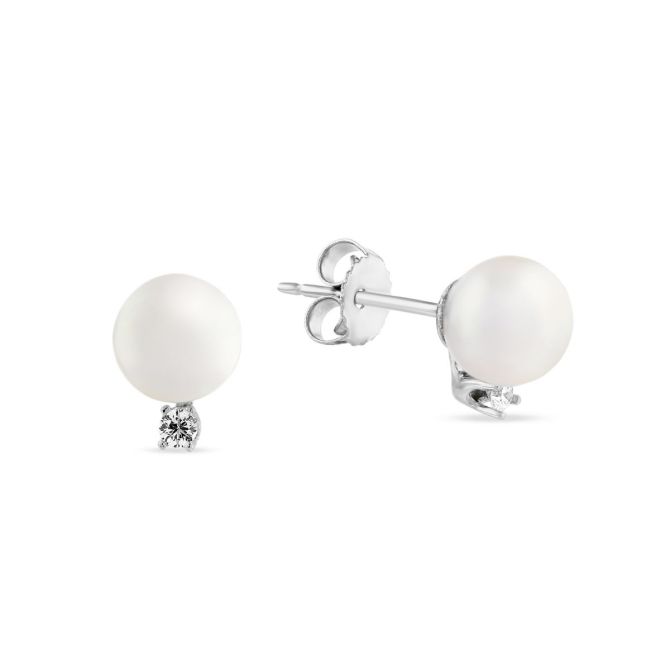 TARA Pearls White Cultured Pearl & Diamond Accent Stud Earrings in White Gold