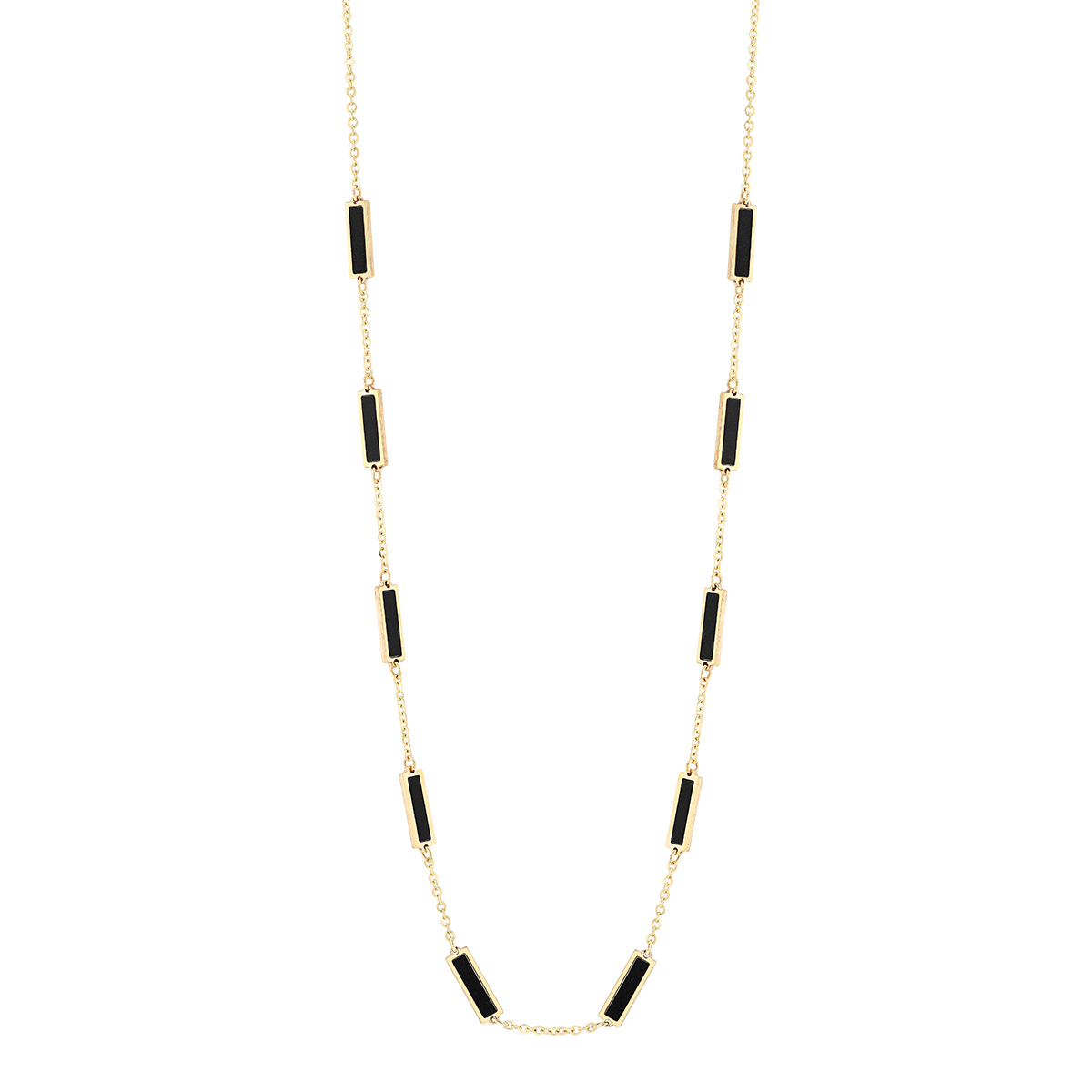 Frederic Sage Black Onyx Chalcedony Bar Station Necklace in Yellow Gold, 18