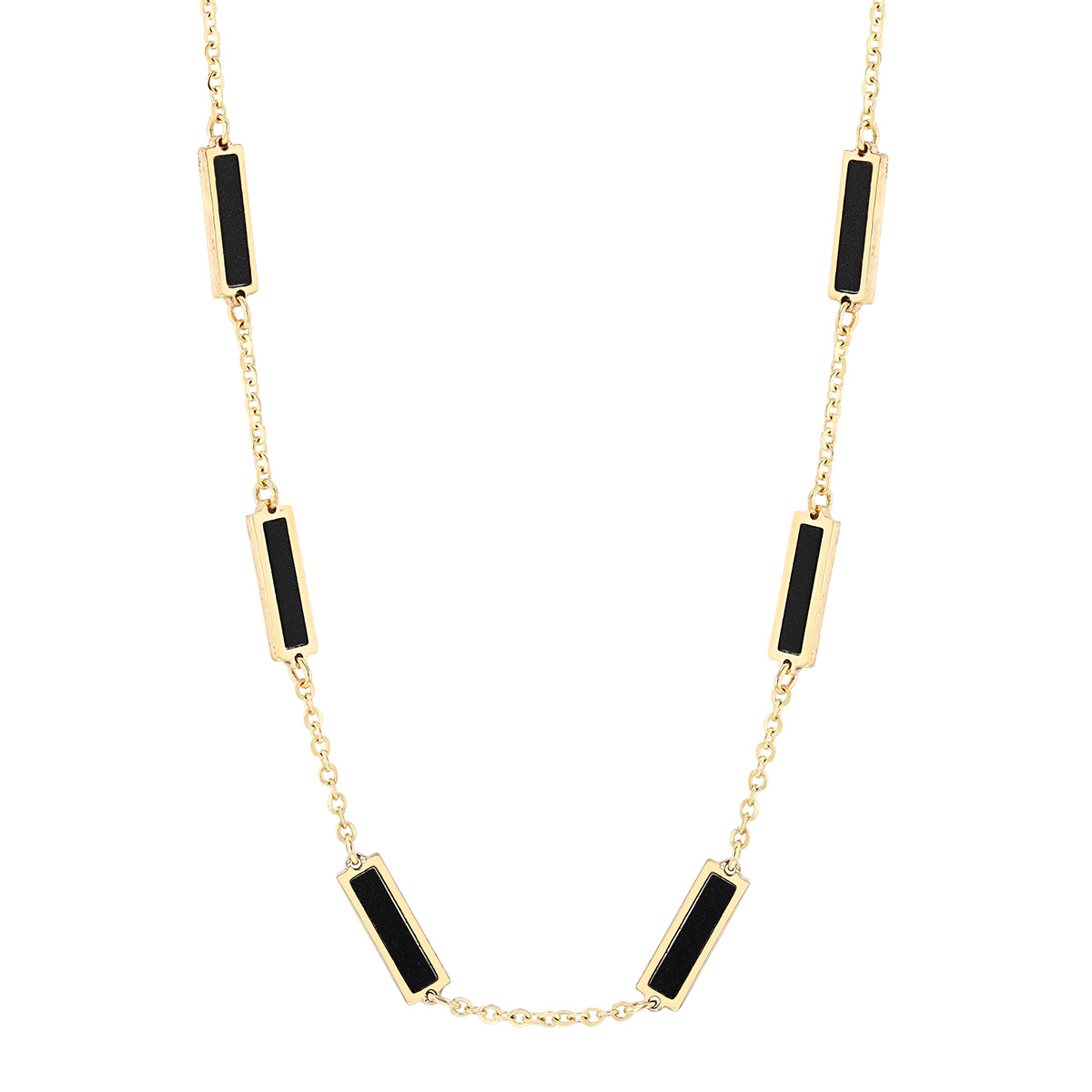 Frederic Sage Black Onyx Chalcedony Bar Station Necklace in Yellow Gold, 18