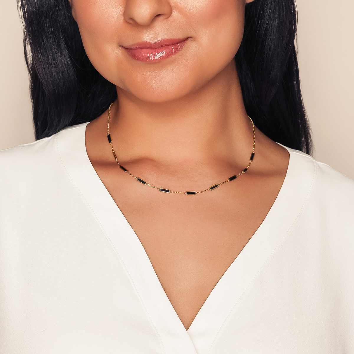 Frederic Sage Black Onyx Chalcedony Bar Station Necklace in Yellow Gold, 18