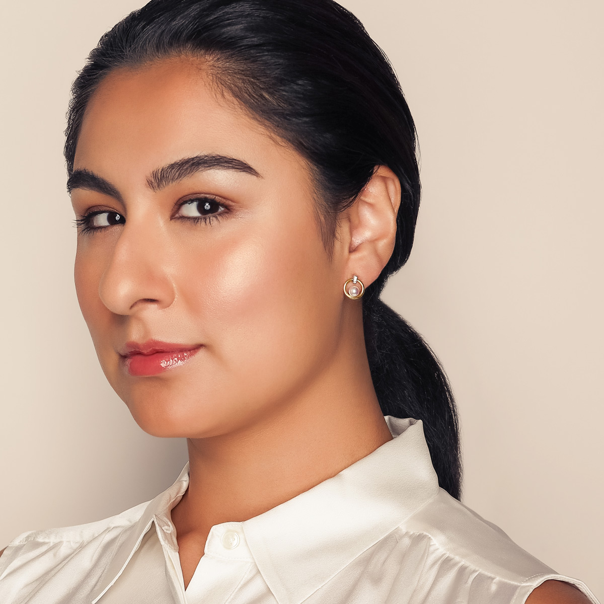 Mikimoto Akoya Cultured Pearl & Diamond Circle Post Earrings