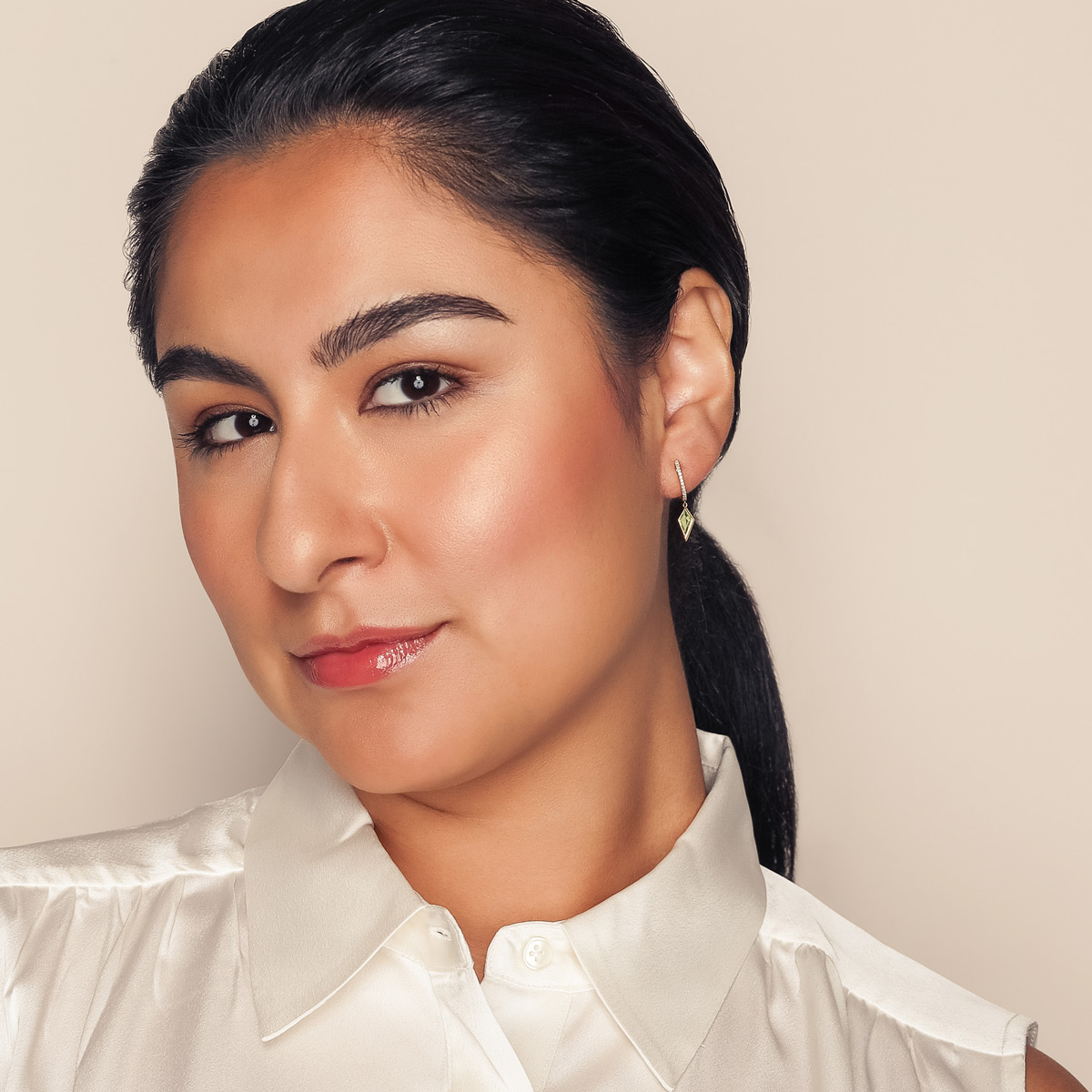 Kite Shaped Peridot & Diamond Dangle Hoop Earrings in Yellow Gold