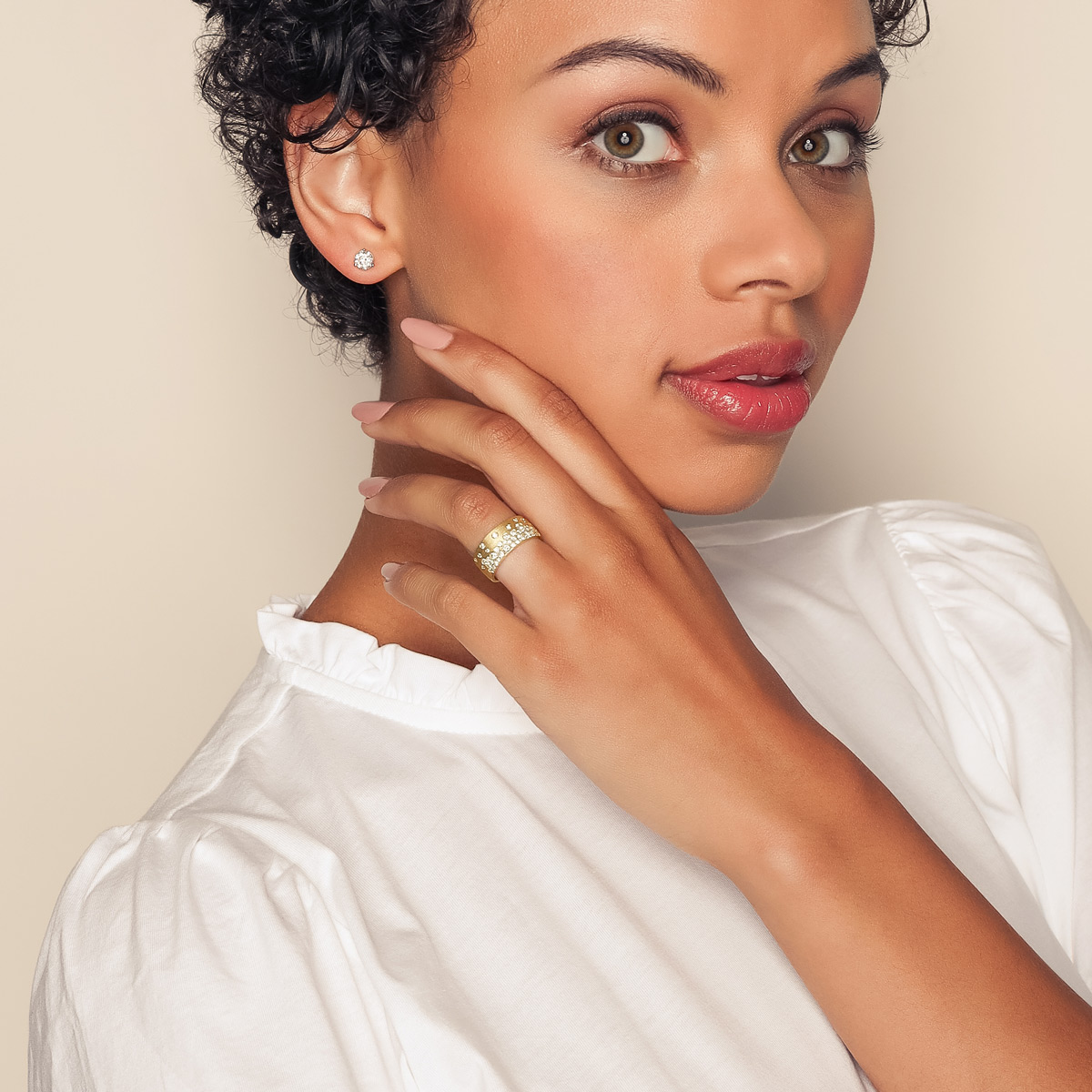 Diamond Flush Set Scatter Wide Band Ring in Yellow Gold