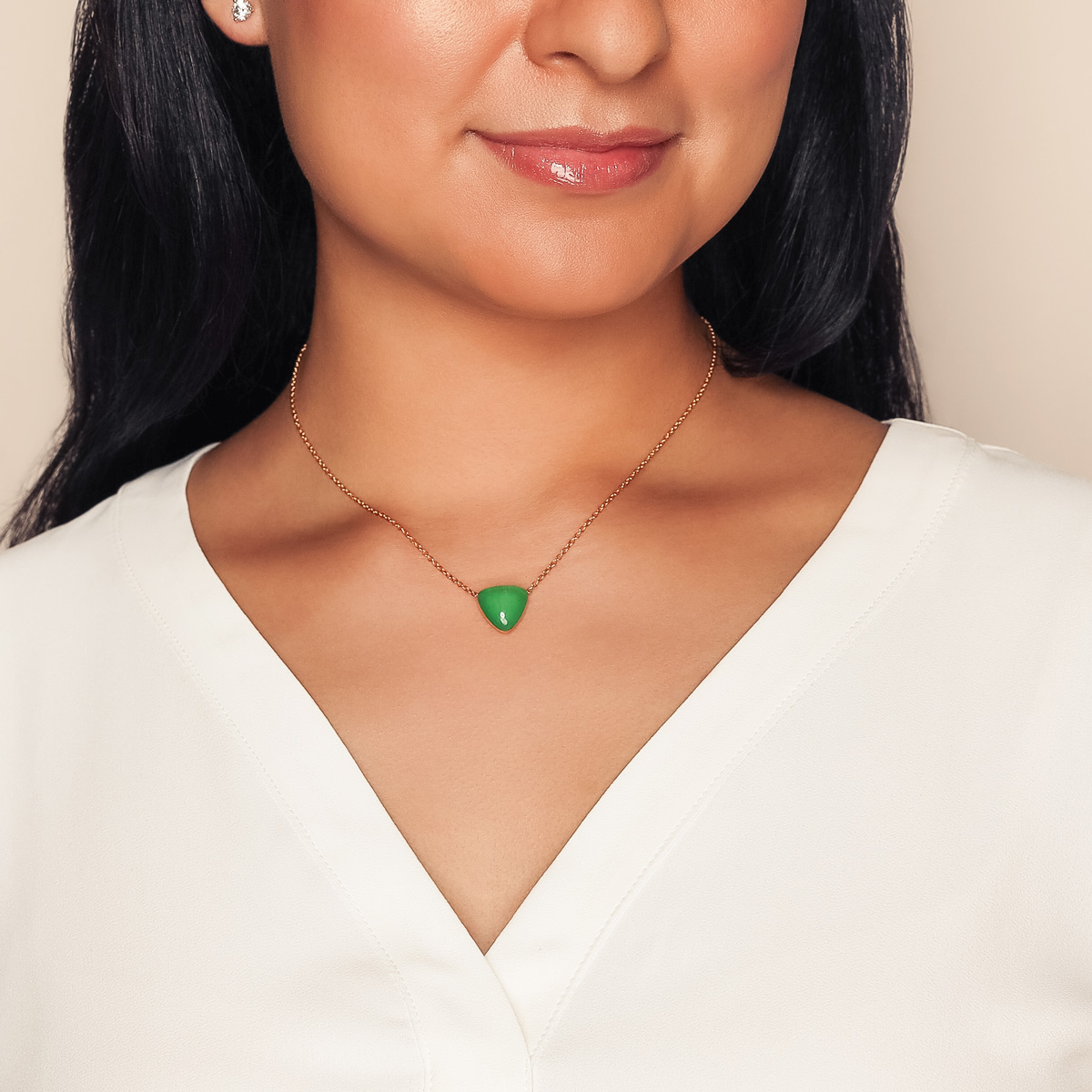 Vhernier Freccia Trillion Jade & Rock Crystal Quartz Necklace in Yellow Gold, 16