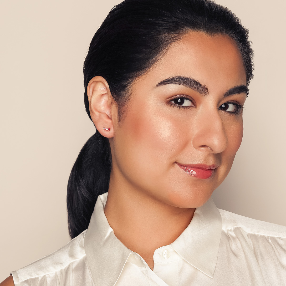 Graduated Round Ruby & Diamond Climber Stud Earrings in Yellow Gold