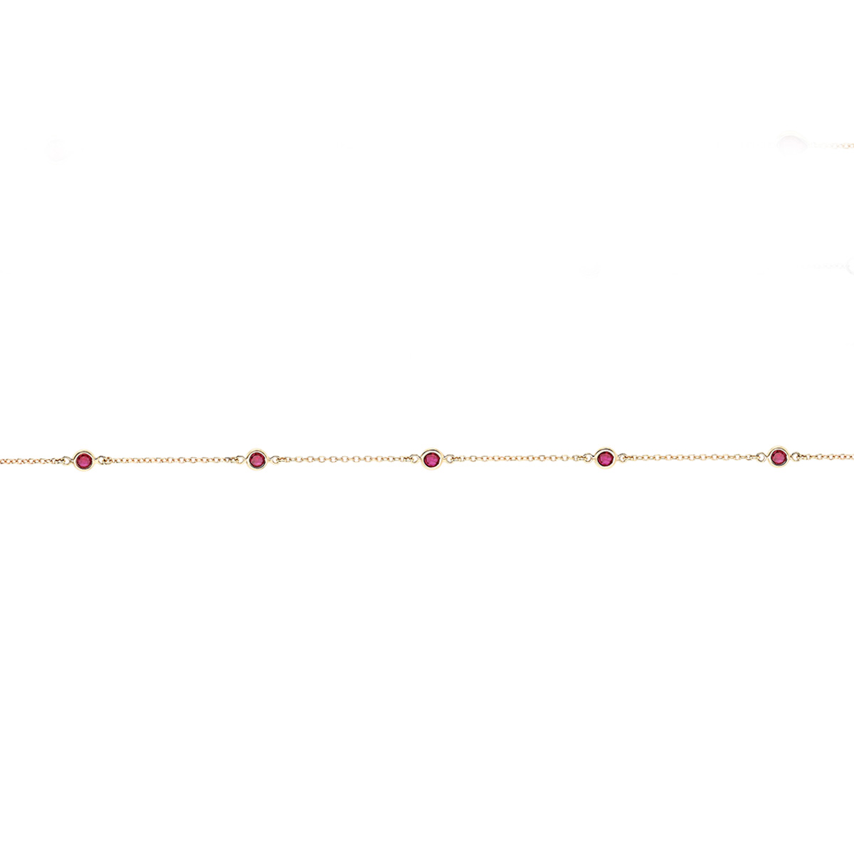 Bezel Set Round Ruby Station Bracelet in Yellow Gold, 7