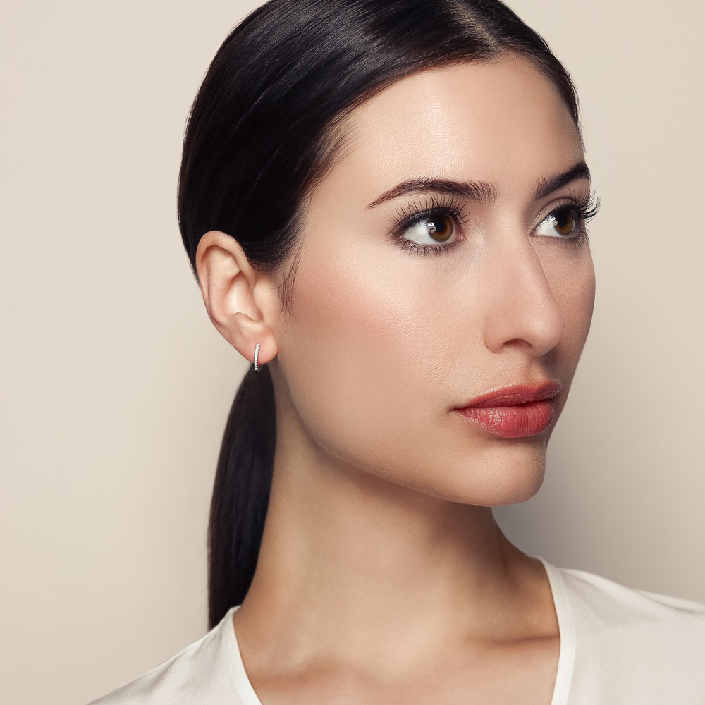 Diamond Hinged Huggie Hoop Earrings in White Gold, 0.10 cttw