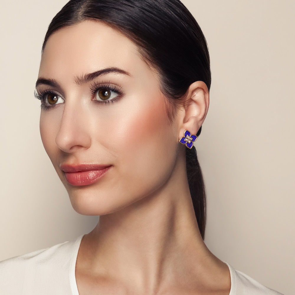 Roberto Coin Venetian Princess Lapis Lazuli & Diamond Flower Stud Earrings in Rose Gold