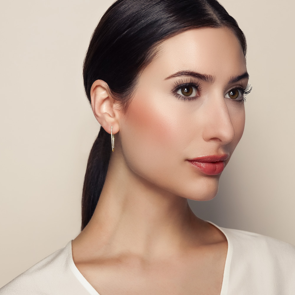 Diamond Inside Out Hoop Earrings in Yellow Gold, 0.20 cttw