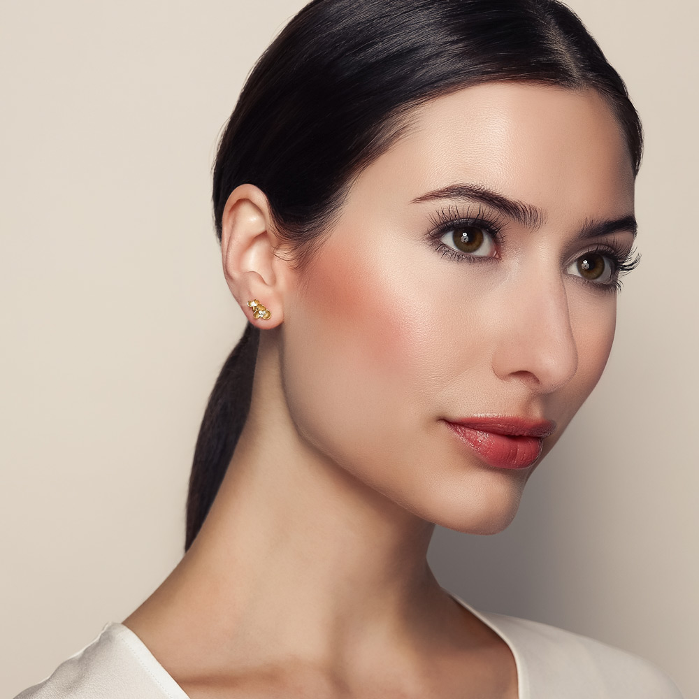 Diamond Flower Cluster Stud Earrings in Yellow Gold