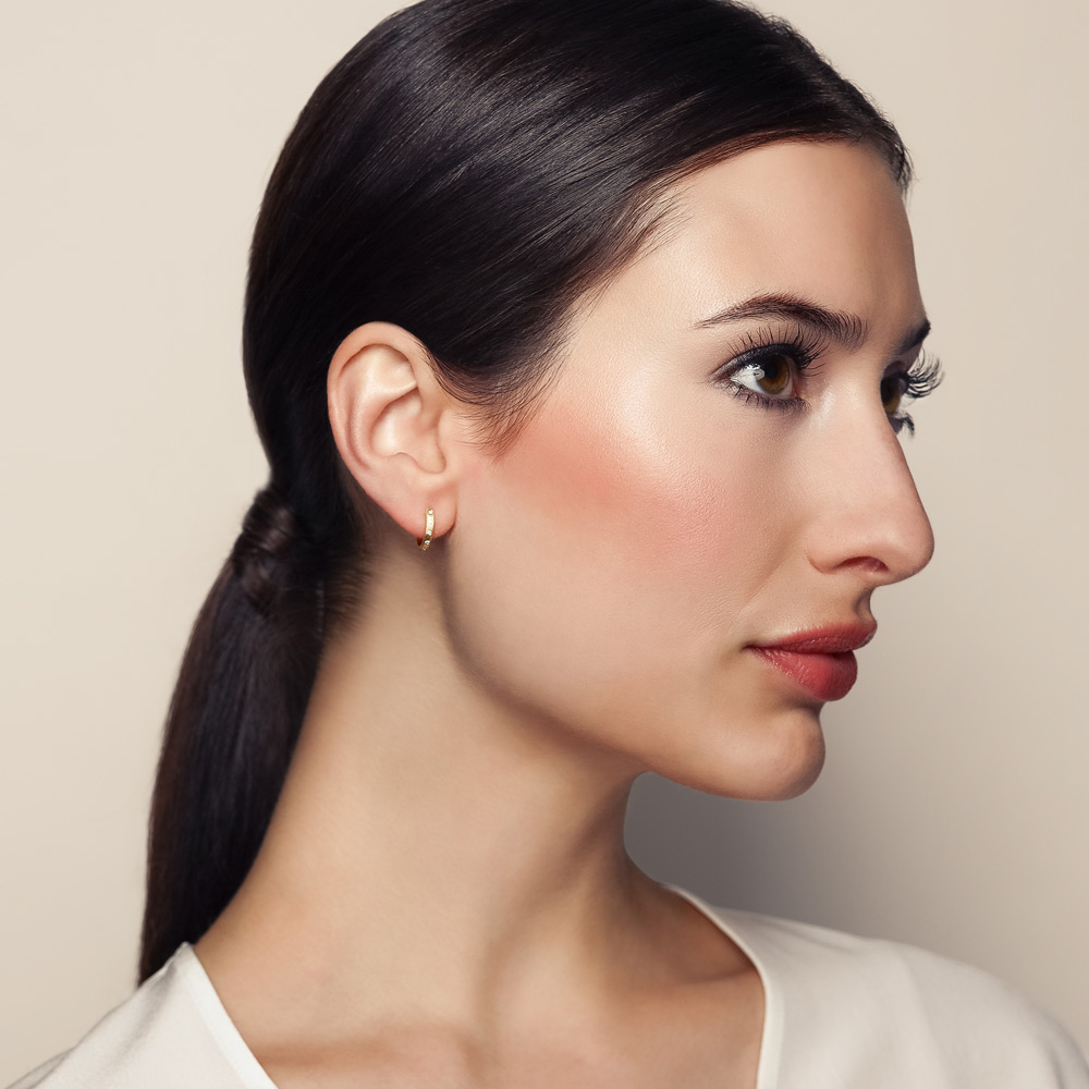 Flush Set Diamond Hoop Earrings in Satin Yellow Gold