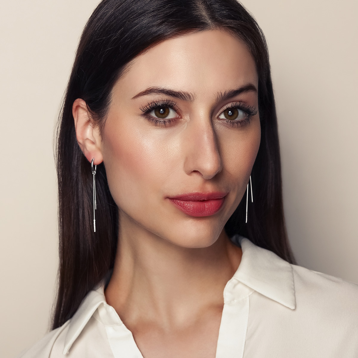 Pesavento Diamond Double Bar Dangle Hoop Earrings in Sterling Silver