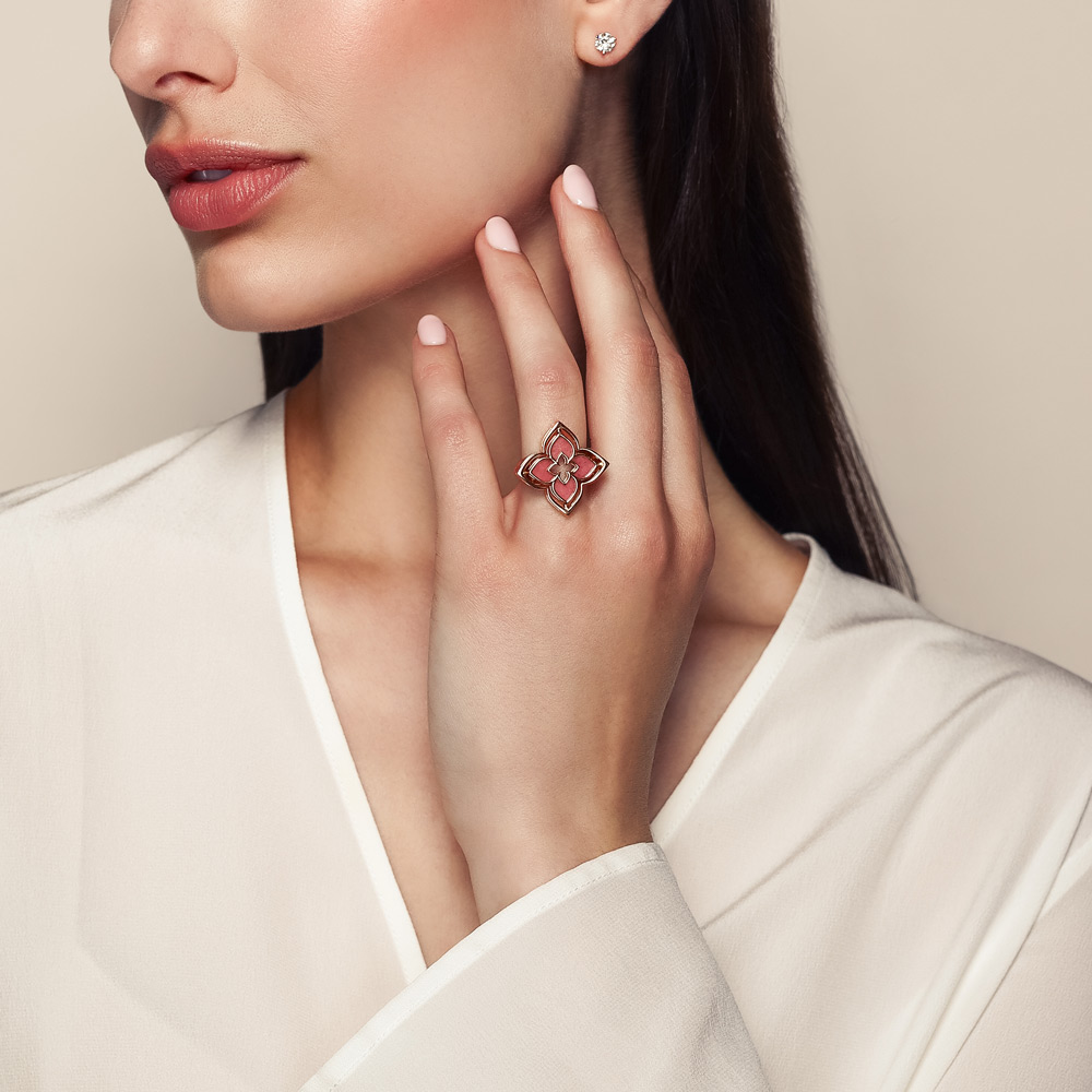 Roberto Coin Carnival Venetian Princess Pirouette Diamond & Rhodocrosite Ring in Rose Gold