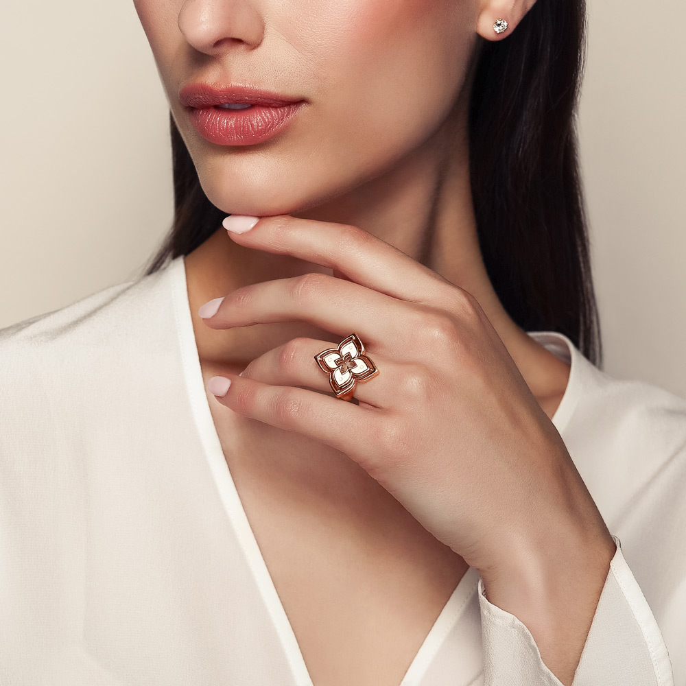 Roberto Coin Carnival Venetian Princess Pirouette Diamond & Rhodocrosite Ring in Rose Gold