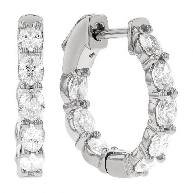 Borsheims Signature Collection Lab-Grown Oval Diamond In & Out Hoop Earrings in White Gold, 2 cttw