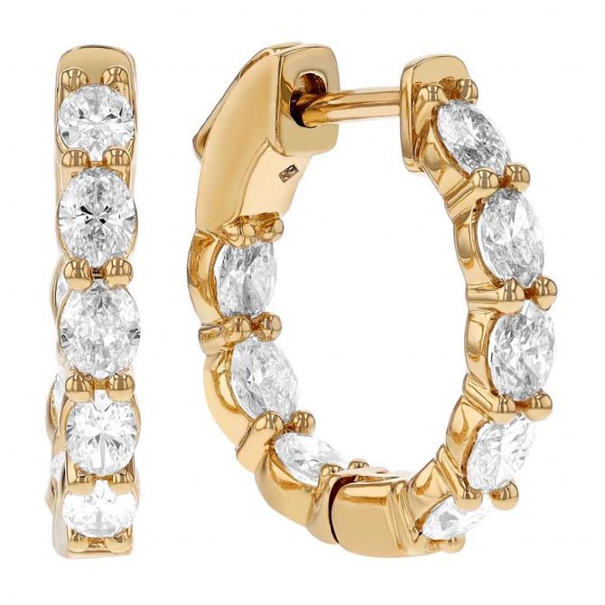 Borsheims Signature Collection Lab-Grown Oval Diamond In & Out Hoop Earrings in Yellow Gold, 2 cttw