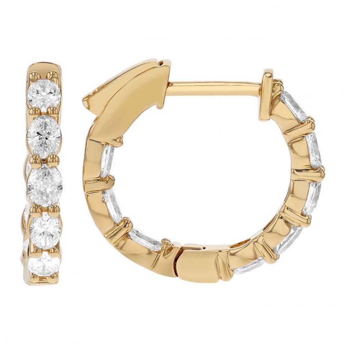 Borsheims Signature Collection Lab-Grown Oval Diamond In & Out Hoop Earrings in Yellow Gold, 2 cttw