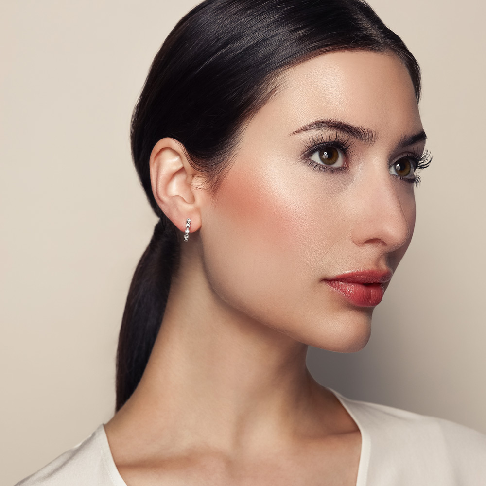 Diamond Marquise Shaped & Bezel Set Milgrain Hoop Earrings in White Gold