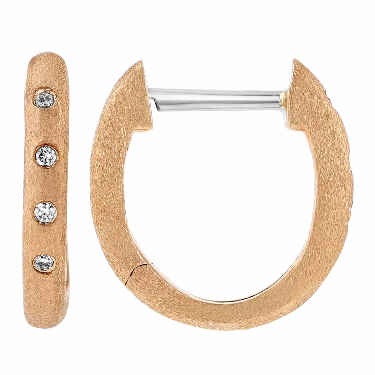 4 Diamond Huggie Hoop Earrings in Satin Rose Gold