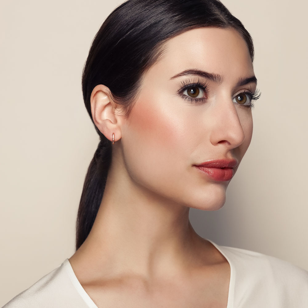 4 Diamond Huggie Hoop Earrings in Satin Rose Gold