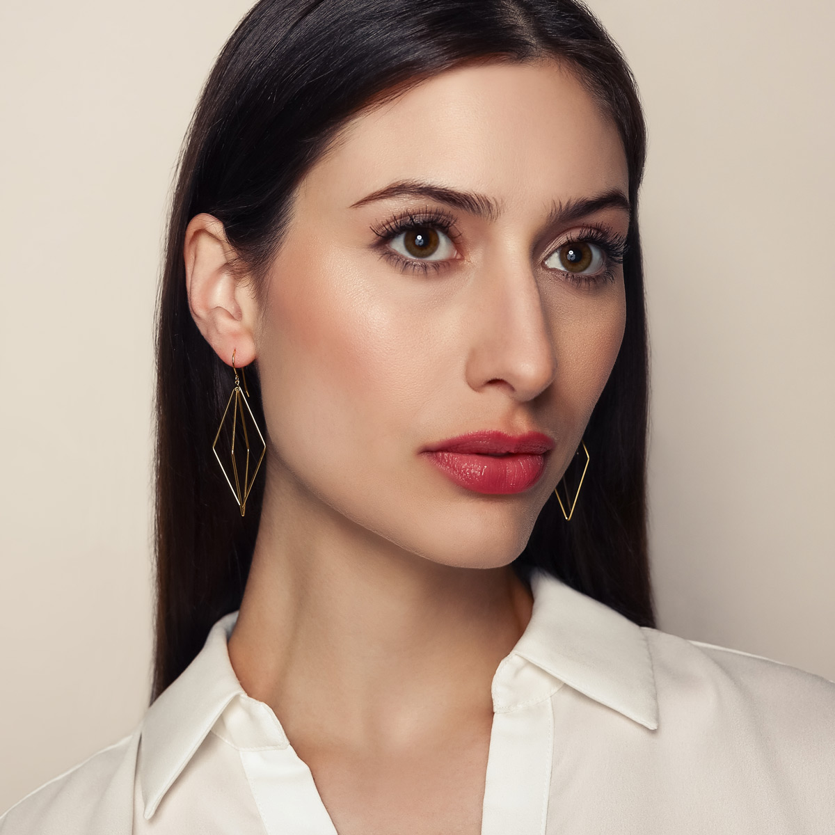 Yellow Gold Double Geometric Shape Dangle Earrings