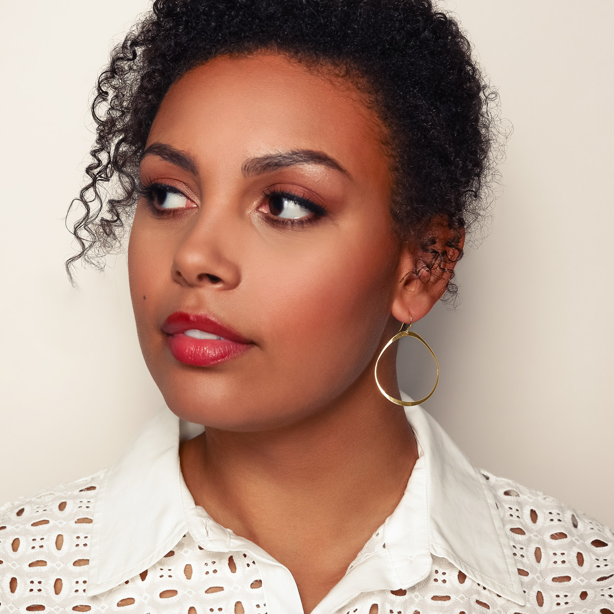 Yellow Gold Abstract Flat Circle Dangle Earrings