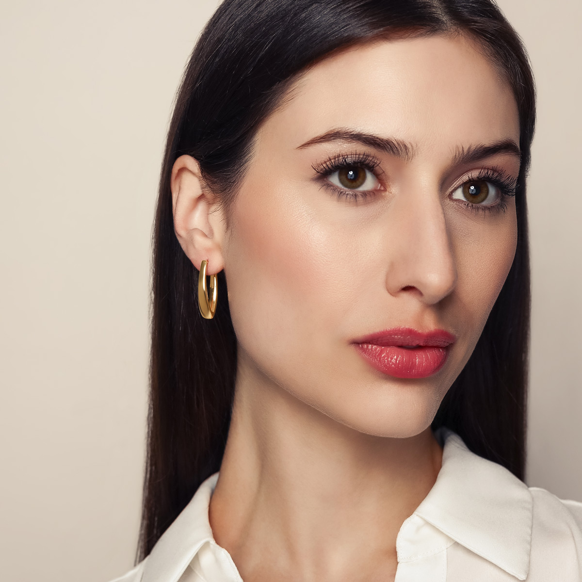 Yellow Gold Pointed V Shaped Hoop Earrings