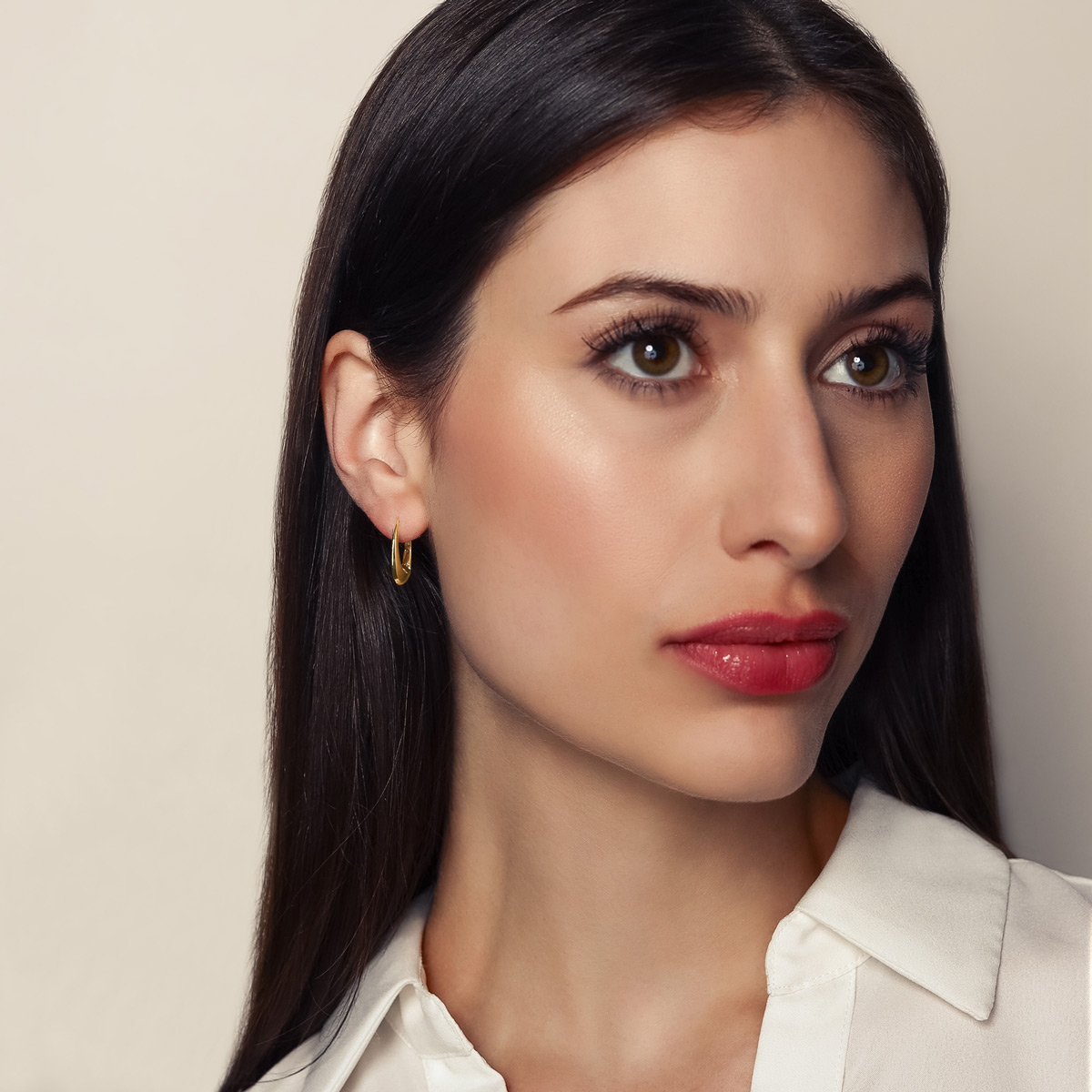 Yellow Gold Oval Tapered Hoop Leverback Earrings