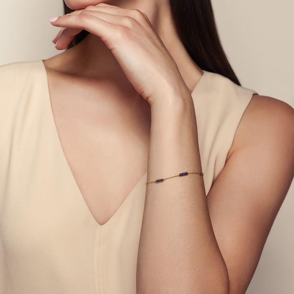 Frederic Sage Purple Enamel Bar Station Bracelet in Yellow Gold, 7