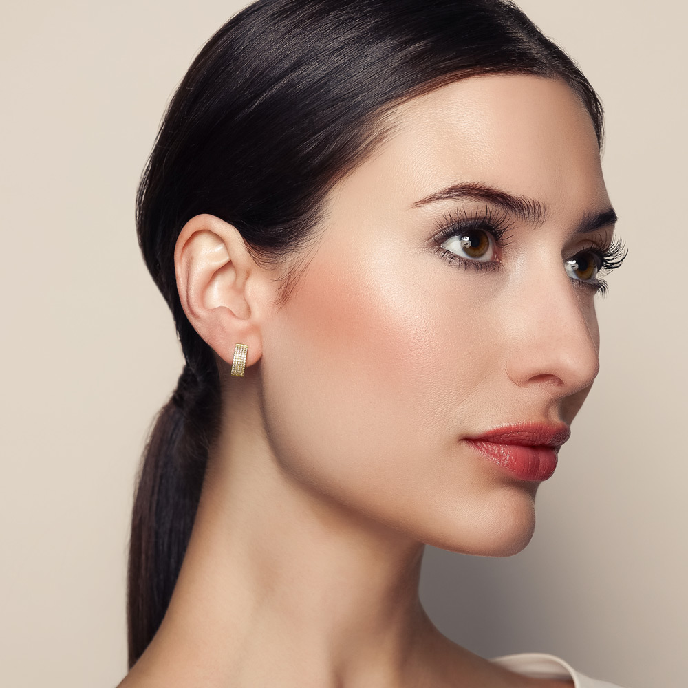 Diamond Pavé 5 Row Huggie Hoop Earrings in Yellow Gold