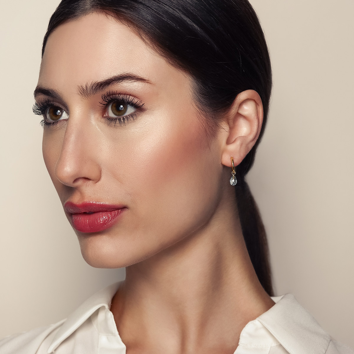 Set of 3 Interchangeable Gemstone Briolette Drop Hoop Post Earrings in Yellow Gold