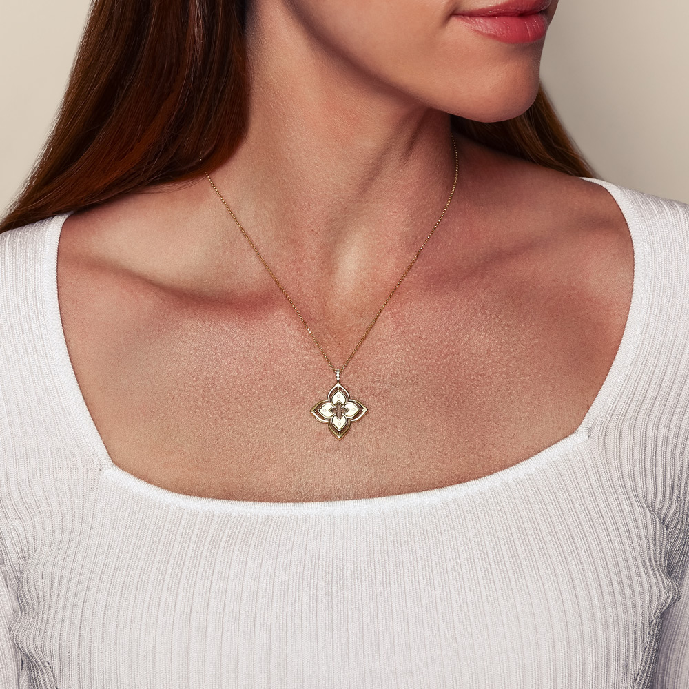 Roberto Coin Venetian Princess Pirouette Malachite & Diamond Flower Pendant in Yellow Gold