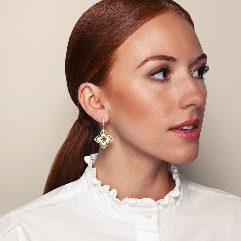 Roberto Coin Venetian Princess Pirouette Diamond & Turquoise Dangle Earrings in Yellow Gold