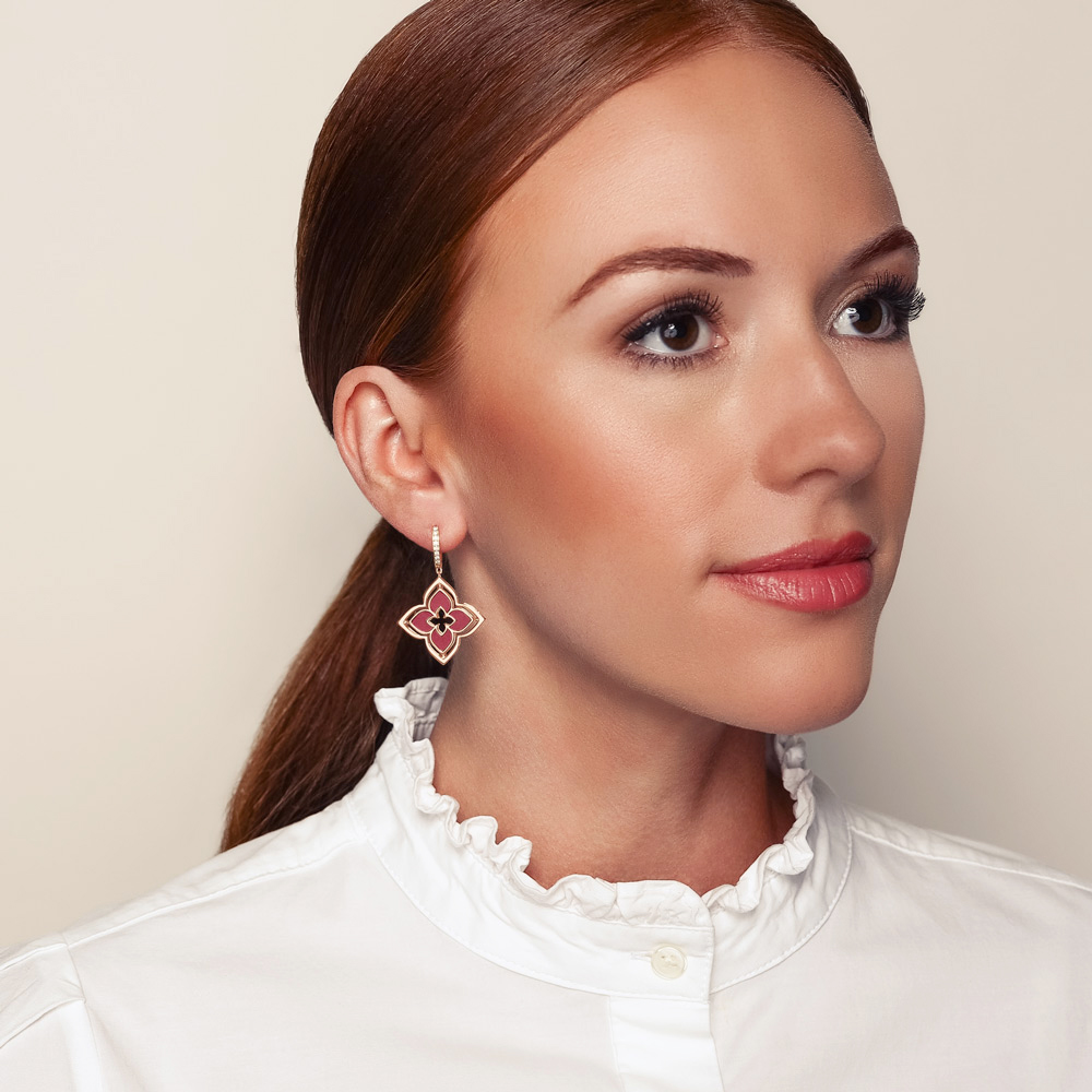 Roberto Coin Venetian Princess Pirouette Diamond Pave & Rhodochrosite Dangle Earrings in Rose Gold