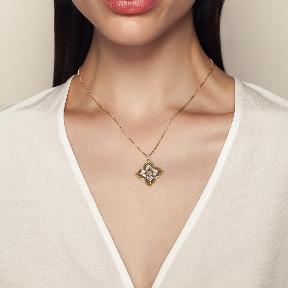 Roberto Coin Venetian Princess Pirouette Diamond Pave & Lapis Lazuli Pendant in Yellow Gold, 17