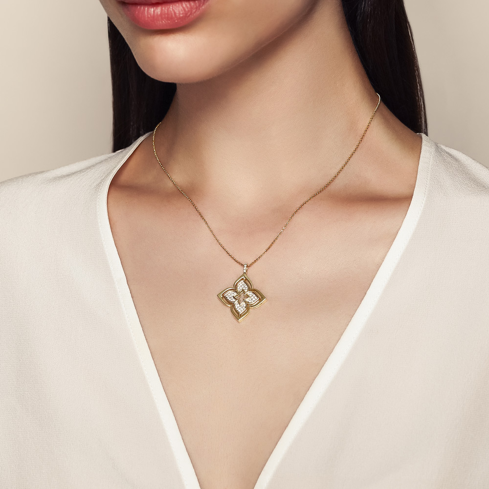 Roberto Coin Venetian Princess Pirouette Diamond Pave & Mother of Pearl Pendant in  Yellow Gold, 17