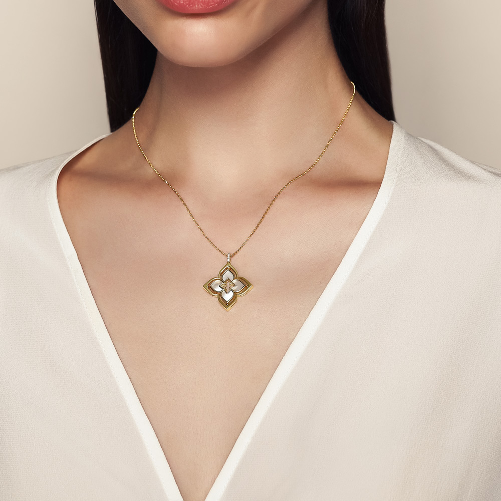 Roberto Coin Venetian Princess Pirouette Diamond Pave & Mother of Pearl Pendant in  Yellow Gold, 17